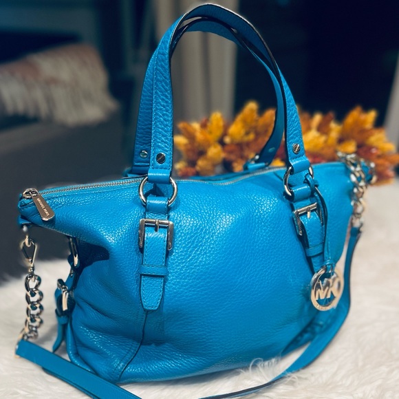 Michael Kors Tristan Blue Pebbled Leather Convertible Satchel - Picture 14 of 15